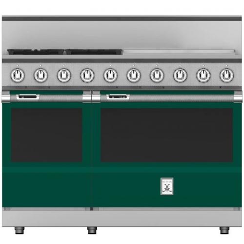 Hestan KRD484GDLPGR 48 inch Duel Fuel 4 Burner Range with 24 Inch Griddle -LP - Green