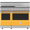 Hestan KRD484GDLPYW 48 inch Duel Fuel 4 Burner Range with 24 Inch Griddle -LP - Yellow