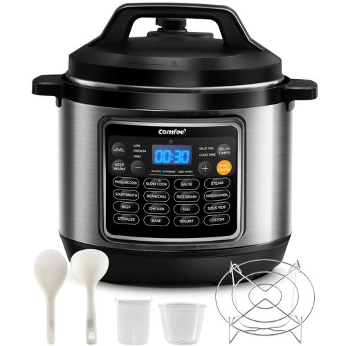Midea CPC80116MBMS COMFEE' 8-Quart 16-in-1 Electric Pressure Cooker, Black Stainless