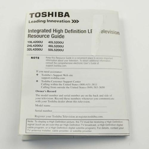 Toshiba Part# 75029239 Resource Guide/Manual (Hda51d1901i) (OEM)