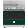 Hestan KRD364GDNGGR 36 Inch Duel Fuel 4 Burner Range with Griddle - NG - Green