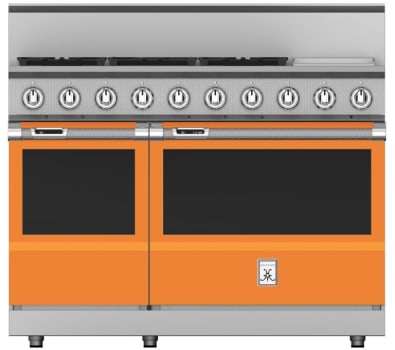 Hestan KRD485GDLPOR 48 Inch Dual Fuel 5 Burner Range with 12 Inch Griddle -LP - Orange