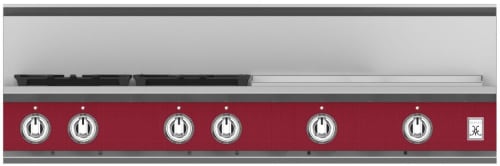 Hestan KRT484GDLPBG 48 Inch Gas Rangetop with 4 Brass Sealed Burners, 24 Inch Infrared Griddle -Burgundy
