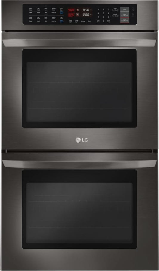 LG LWD3063BD 30 Inch Double Electric Wall Oven with Convection, EasyCleanÂ® Self-Clean, Brilliant Blue Interior, 9.4 cu. ft. Total Capacity, 8 Pass Broil Element,12 Hr. Shut-Off, NFC Tag Technology, and Broiler Pan: Black Stainless Steel