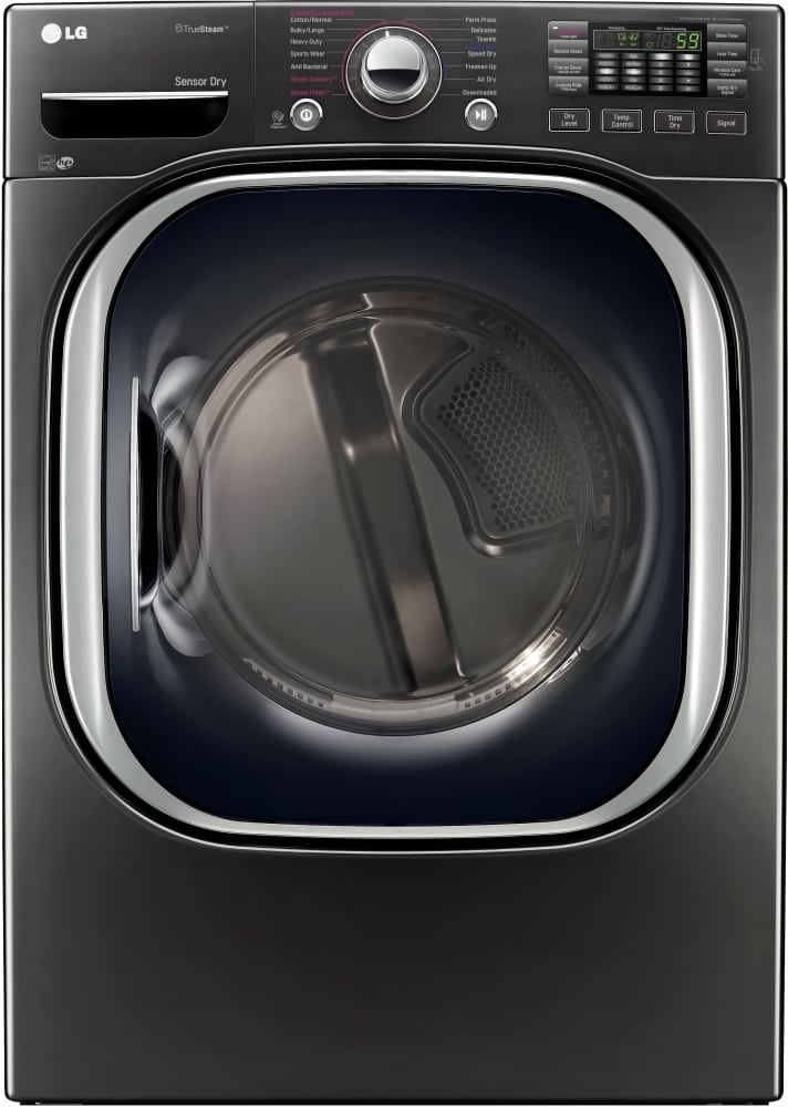 LG DLGX4371K 27 Inch Gas Dryer with TurboSteamâ„¢, SmartDiagnosisâ„¢, Smart ThinQÂ® Technology, Speed Dry, Sensor Dry Technology, 7.4 cu. ft. Capacity, 14 Drying Programs, LoDecibelâ„¢ Quiet Operation and ENERGY STARÂ® Certification: Black Stainless Steel