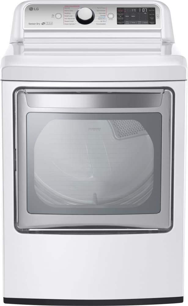 LG DLGX7601WE 27 Inch Gas Dryer with 7.3 cu. ft. Capacity, TurboSteamâ„¢, EasyLoadâ„¢ Door, Smart ThinQÂ® Technology, ReduceStaticâ„¢ Option, NeveRustâ„¢ Stainless Steel Drum, 14 Dry Programs and ENERGY STARÂ® Qualified: White