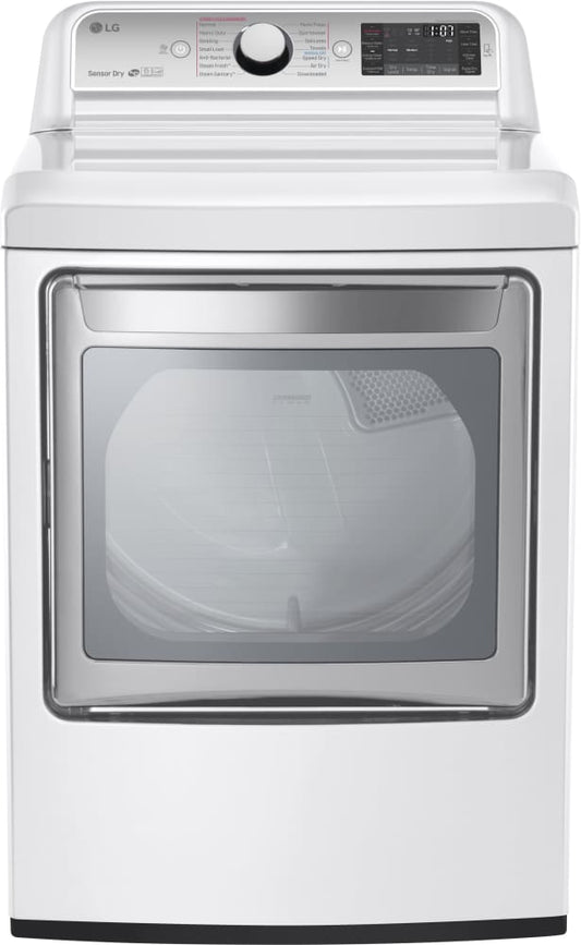 LG DLGX7601WE 27 Inch Gas Dryer with 7.3 cu. ft. Capacity, TurboSteamâ„¢, EasyLoadâ„¢ Door, Smart ThinQÂ® Technology, ReduceStaticâ„¢ Option, NeveRustâ„¢ Stainless Steel Drum, 14 Dry Programs and ENERGY STARÂ® Qualified: White