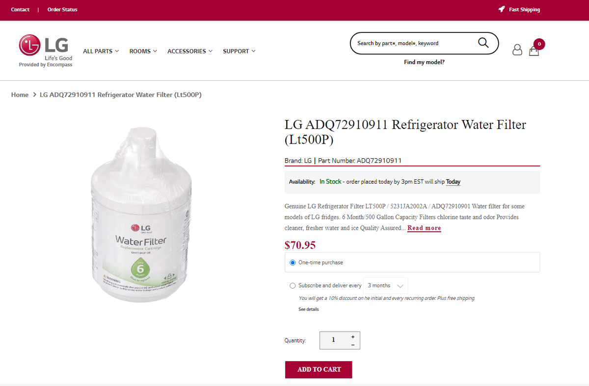 LG Refrigerator Water Filter (LT500P) – ADQ72910911