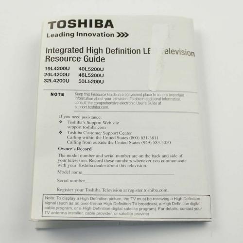 Toshiba Part# 75029239 Resource Guide/Manual (Hda51d1901i) (OEM)