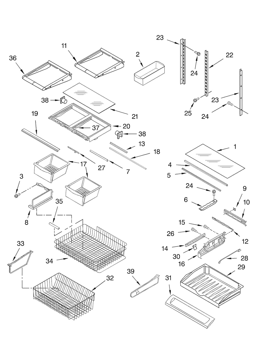 KitchenAid KBFA25ERSS01 Crisper Drawer Center Slide Rail Genuine OEM